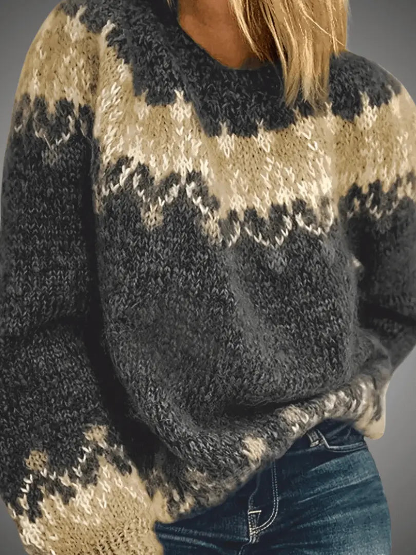 ChicKnit - Genser med Strikket Jacquardtrykk for Dame med Stil Motelys
