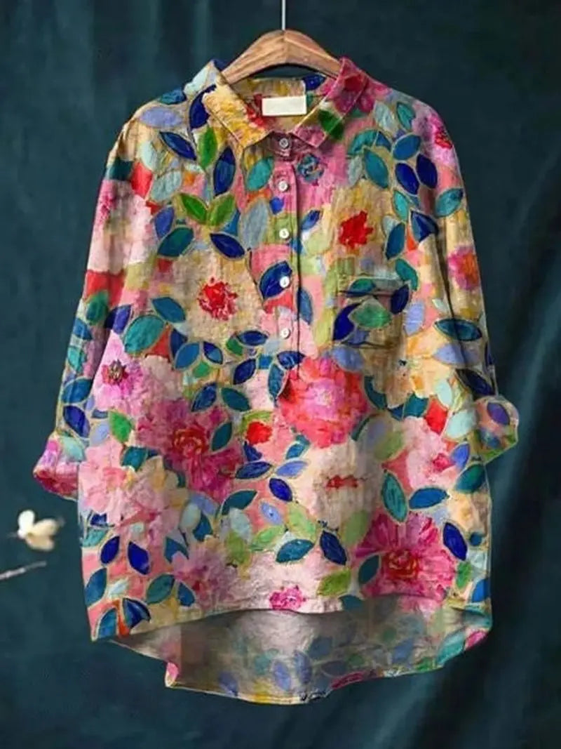 FloralVibe - Bluse med Blomstermønster for En Fargerik Garderobe Motelys