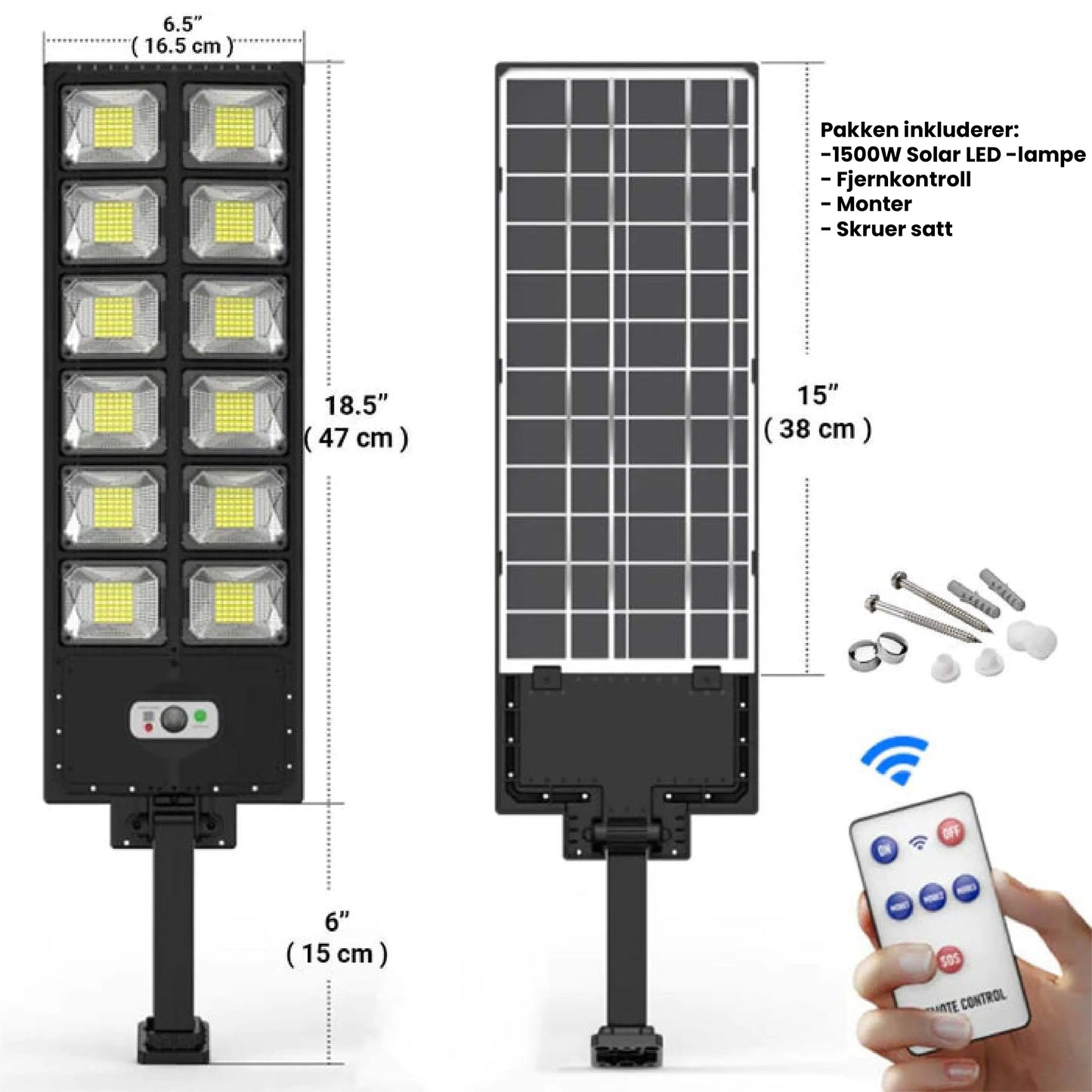 1500W solcelledrevet LED-gatelykt Motelys