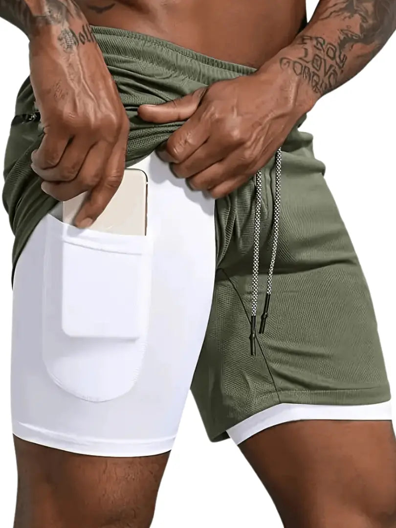 Herre 2-i-1 Hurtigtørkende Sportshorts - Sikker Telefonlomme & Refleksdetaljer Motelys