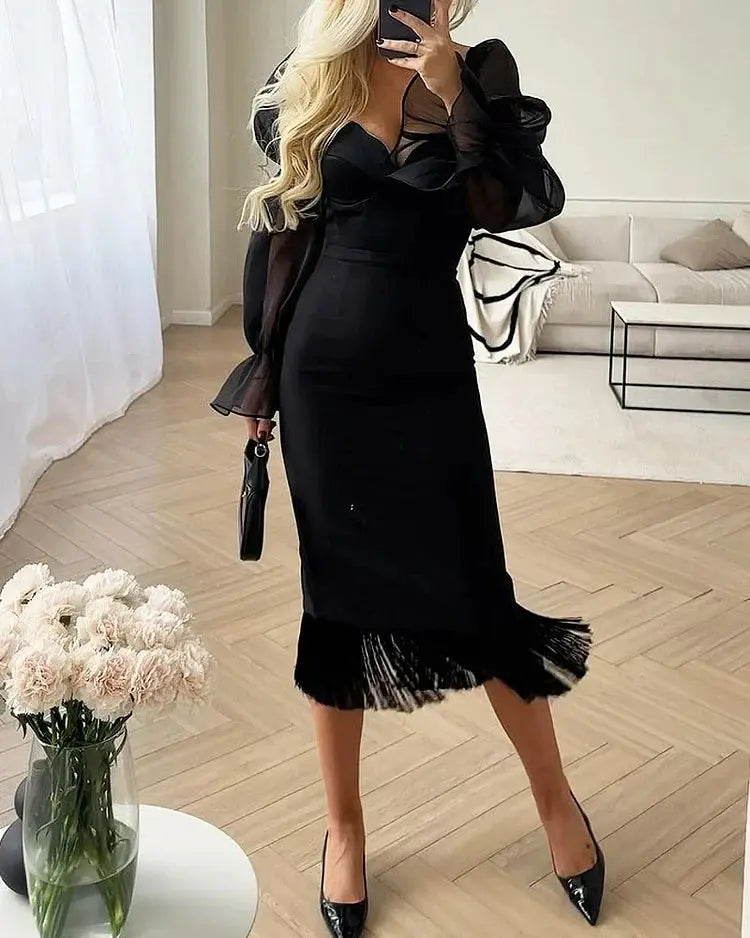 ChicAura - Trendy Kjole med Puffermer for Unike Anledninger Motelys