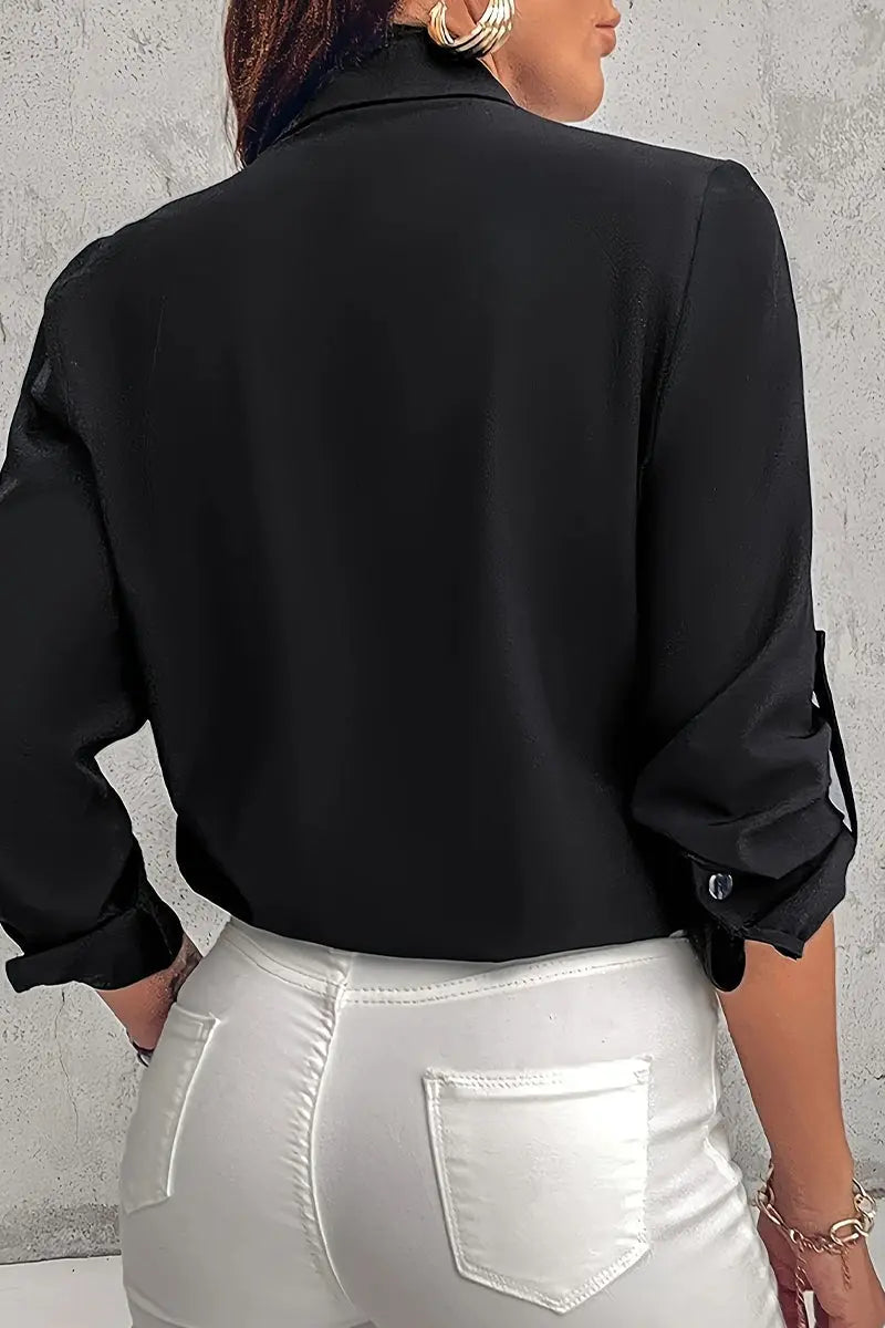 GlimmerFashion - Trendy Kontrastbluse med Paljettlommer for Stilig Look Motelys