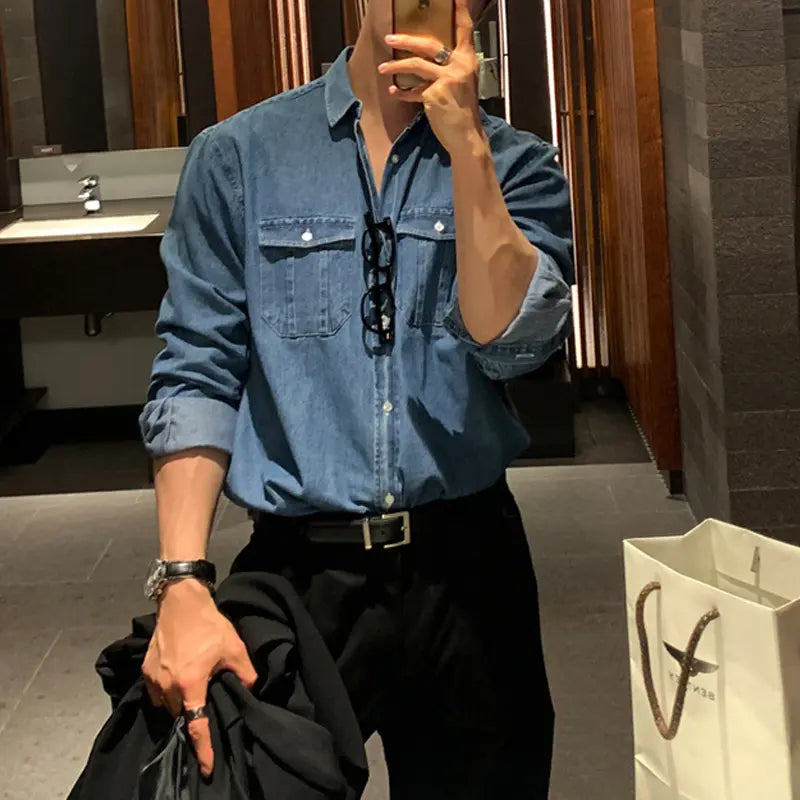 DenimGrove - Stilig Langermet Skjorte i Denim for Menn Motelys