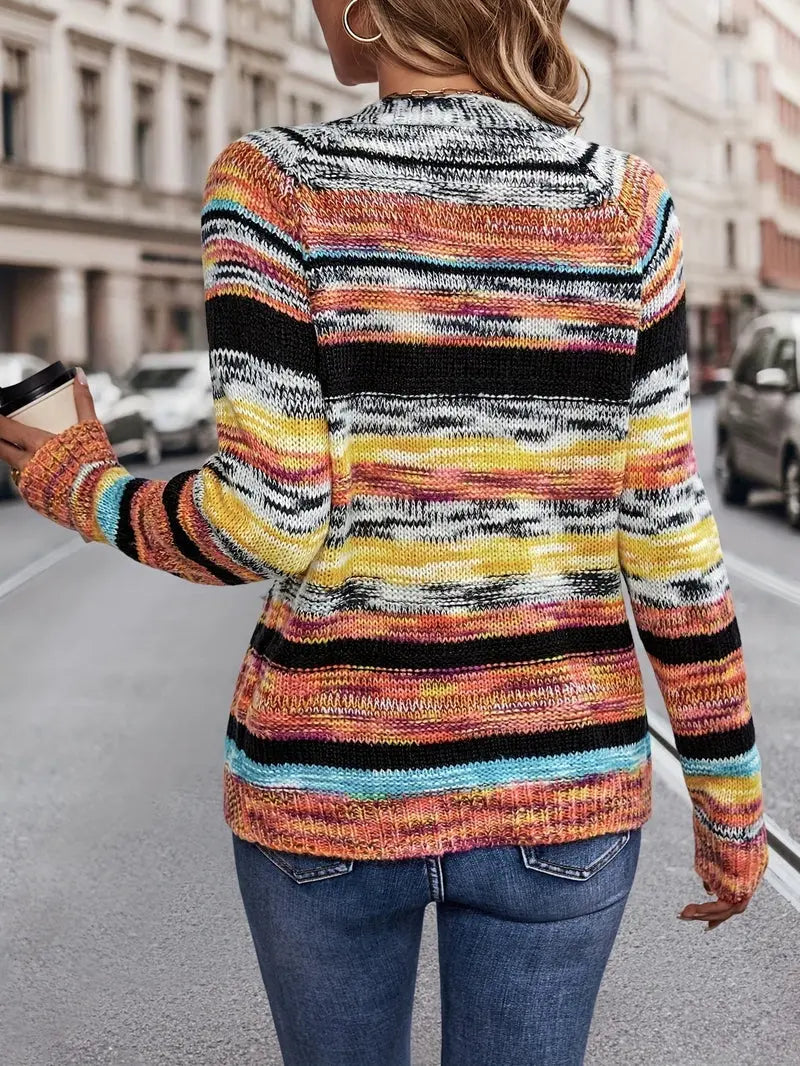 KnitChic - Flerfarget Strikket Cardigan for Trendy Lag-på-Lag Stil Motelys