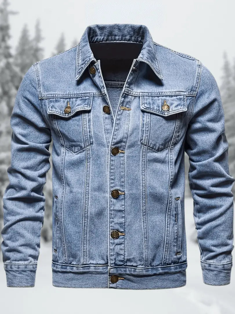Slim Fit Denimjakke for Menn - Casual Bomullsblanding med Lommer Motelys