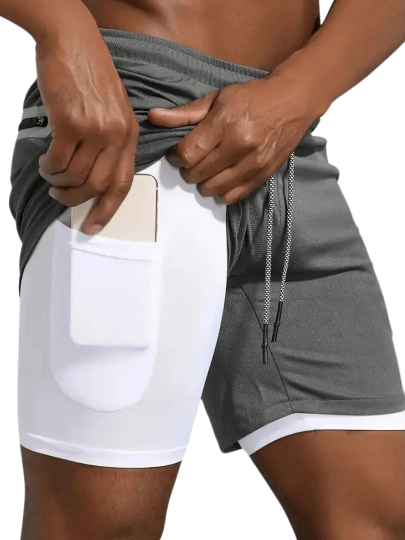 Herre 2-i-1 Hurtigtørkende Sportshorts - Sikker Telefonlomme & Refleksdetaljer Motelys