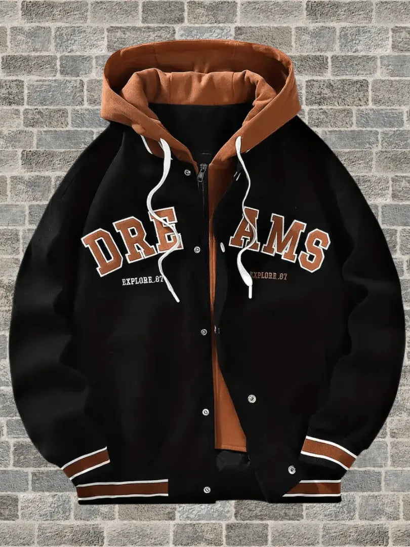 Casual Hettejakke i Varsity-Stil for Menn - Street Style med Bokstavtrykk Motelys