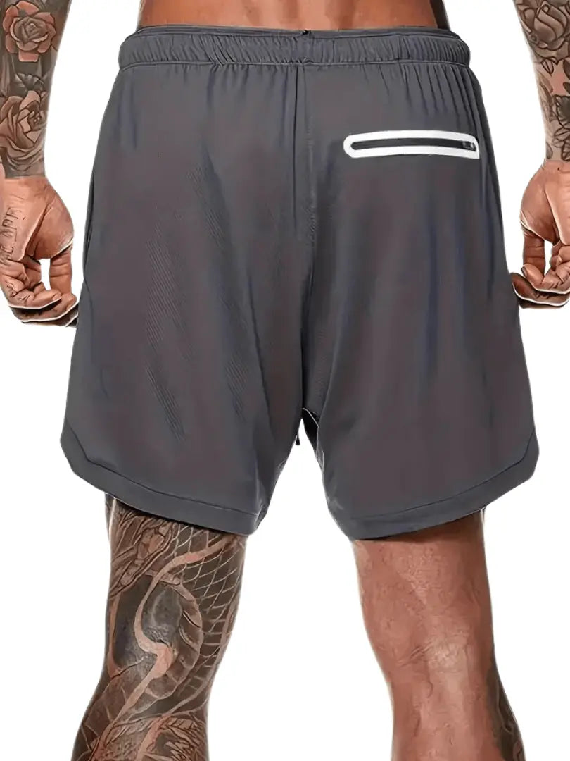 Herre 2-i-1 Hurtigtørkende Sportshorts - Sikker Telefonlomme & Refleksdetaljer Motelys