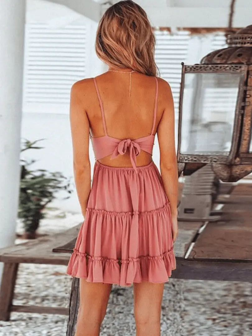 ChicVibe - Elegant Dame V-Hals Spaghetti Stropp Kjole Motelys