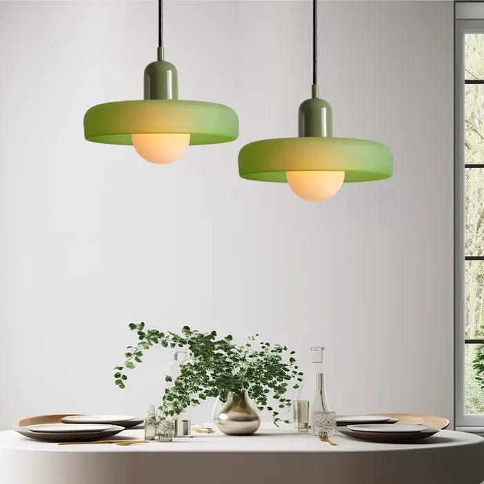 Pendellampe i farget glass Motelys