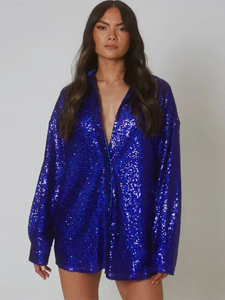 GlamShine - Stilig Glitterbluse til Kvinner for Fantastiske Anledninger Motelys