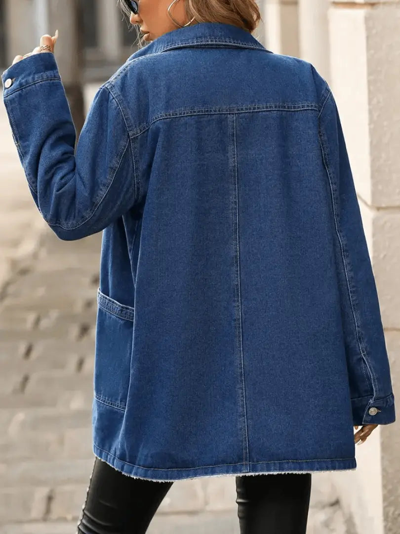 Dame Fôret Denimjakke med Fleece - Lange Ermer med Klafflommer Motelys