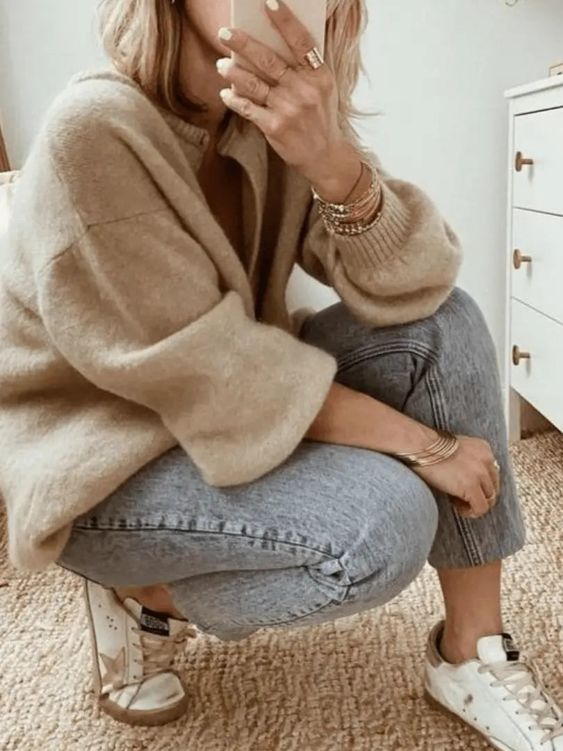 CozyLayer - Flott Løs Strikket Cardigan for En Uformell Look Motelys