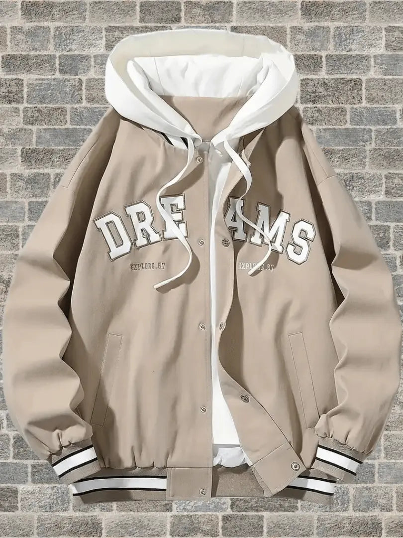 Casual Hettejakke i Varsity-Stil for Menn - Street Style med Bokstavtrykk Motelys