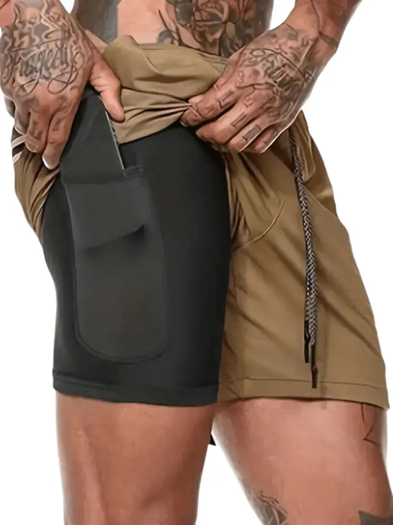 Herre 2-i-1 Hurtigtørkende Sportshorts - Sikker Telefonlomme & Refleksdetaljer Motelys