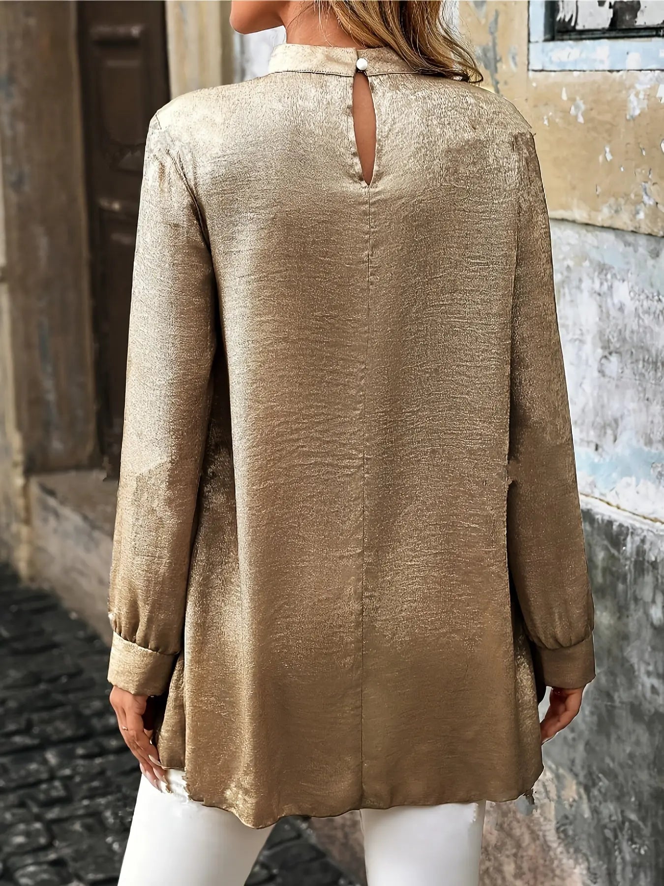 ShinyStyle - Metallbluse med Lange Ermer Motelys