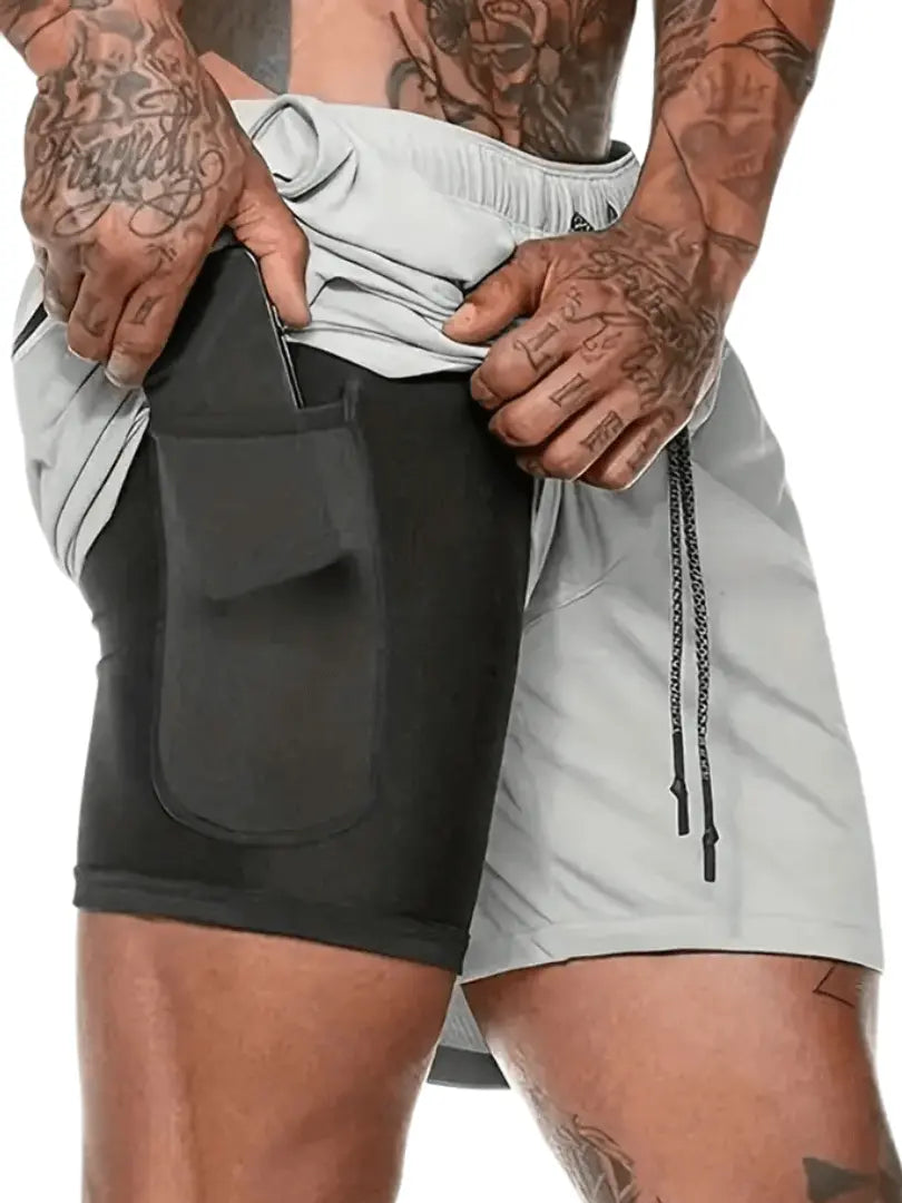 Herre 2-i-1 Hurtigtørkende Sportshorts - Sikker Telefonlomme & Refleksdetaljer Motelys