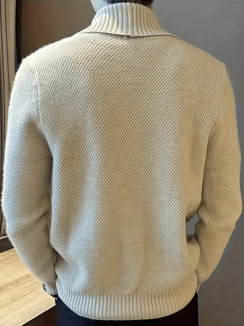 Dobbelkneppet strikket cardigan for menn – Elegant genser med sjalskrage til vinteren Motelys