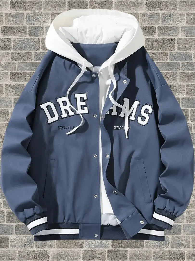 Casual Hettejakke i Varsity-Stil for Menn - Street Style med Bokstavtrykk Motelys