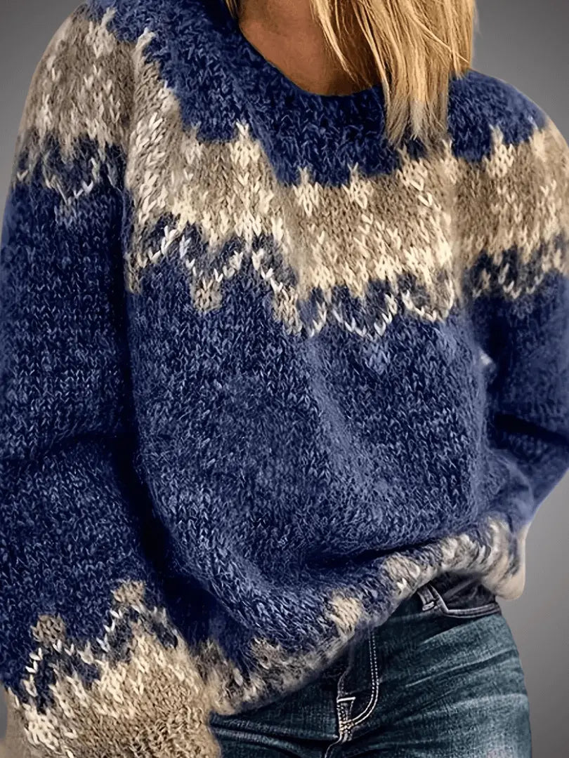 ChicKnit - Genser med Strikket Jacquardtrykk for Dame med Stil Motelys