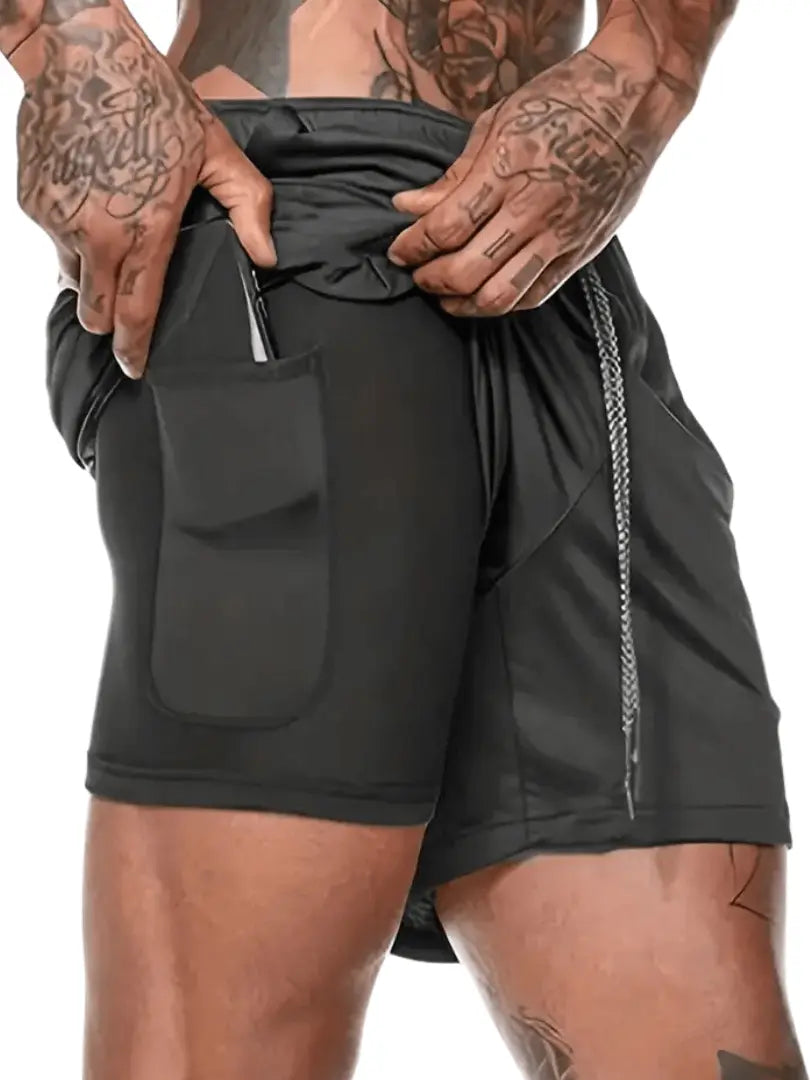 Herre 2-i-1 Hurtigtørkende Sportshorts - Sikker Telefonlomme & Refleksdetaljer Motelys
