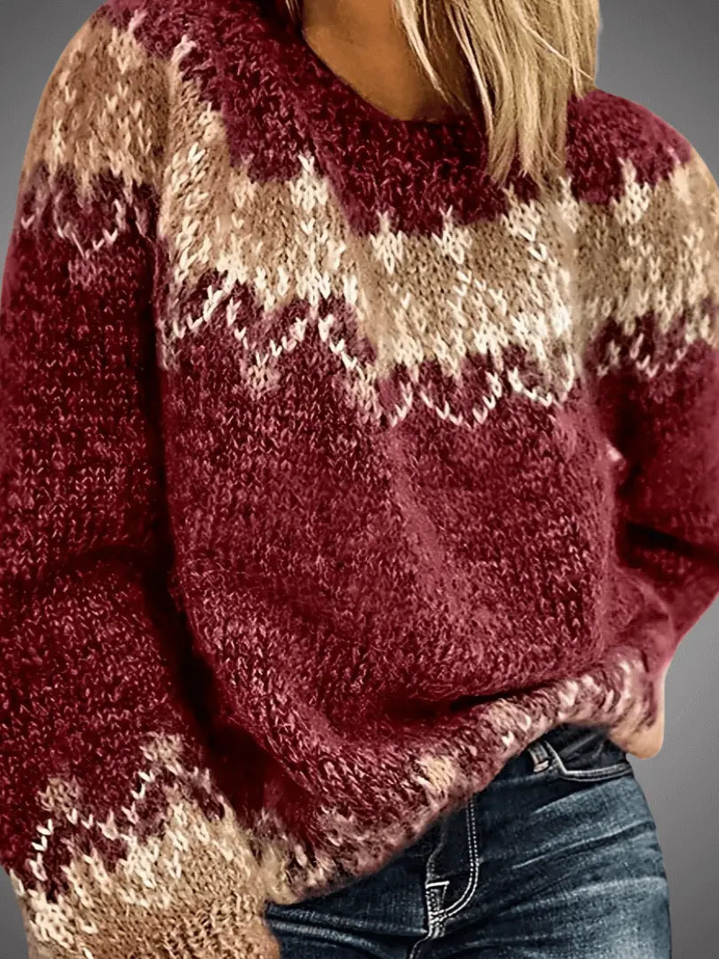 ChicKnit - Genser med Strikket Jacquardtrykk for Dame med Stil Motelys