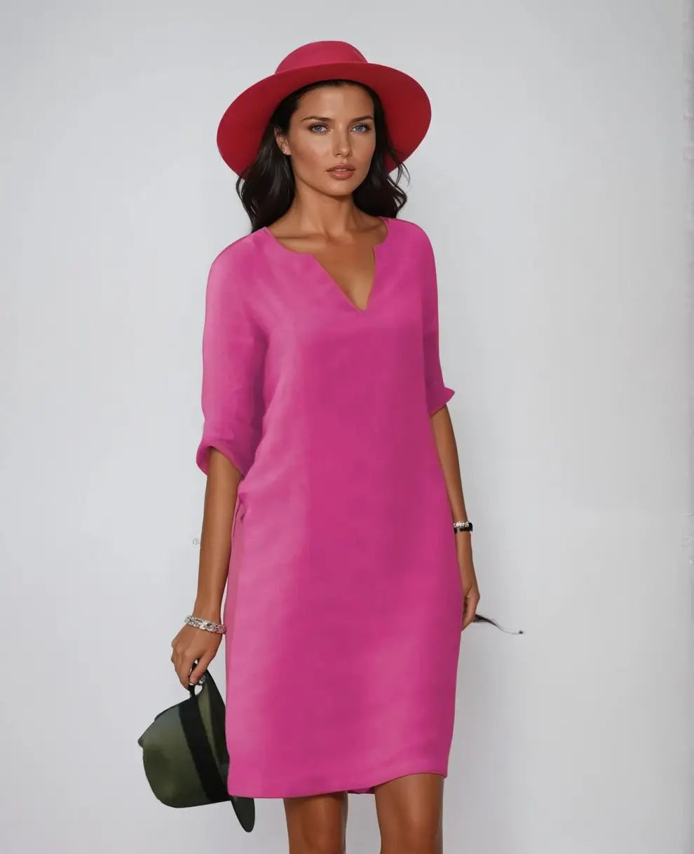 LuxeBreeze - Elegant Sommer Midi Kjole Motelys