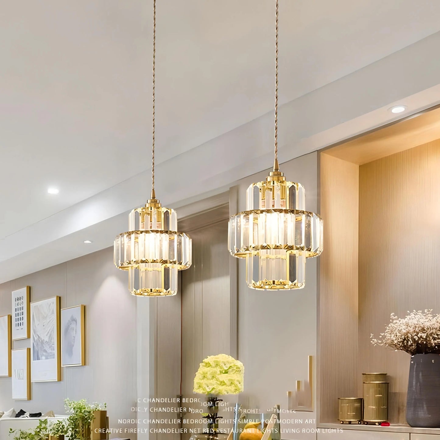 CrystalGlow - Elegant Pendellampe i Krystallglass Motelys