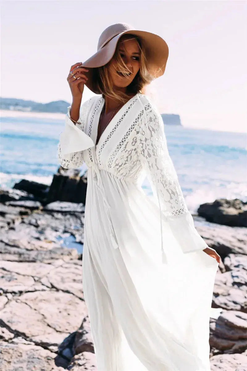 CelesteAura - Elegant Hvit Blonde Maxi Kjole Motelys
