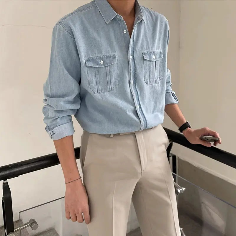 DenimGrove - Stilig Langermet Skjorte i Denim for Menn Motelys