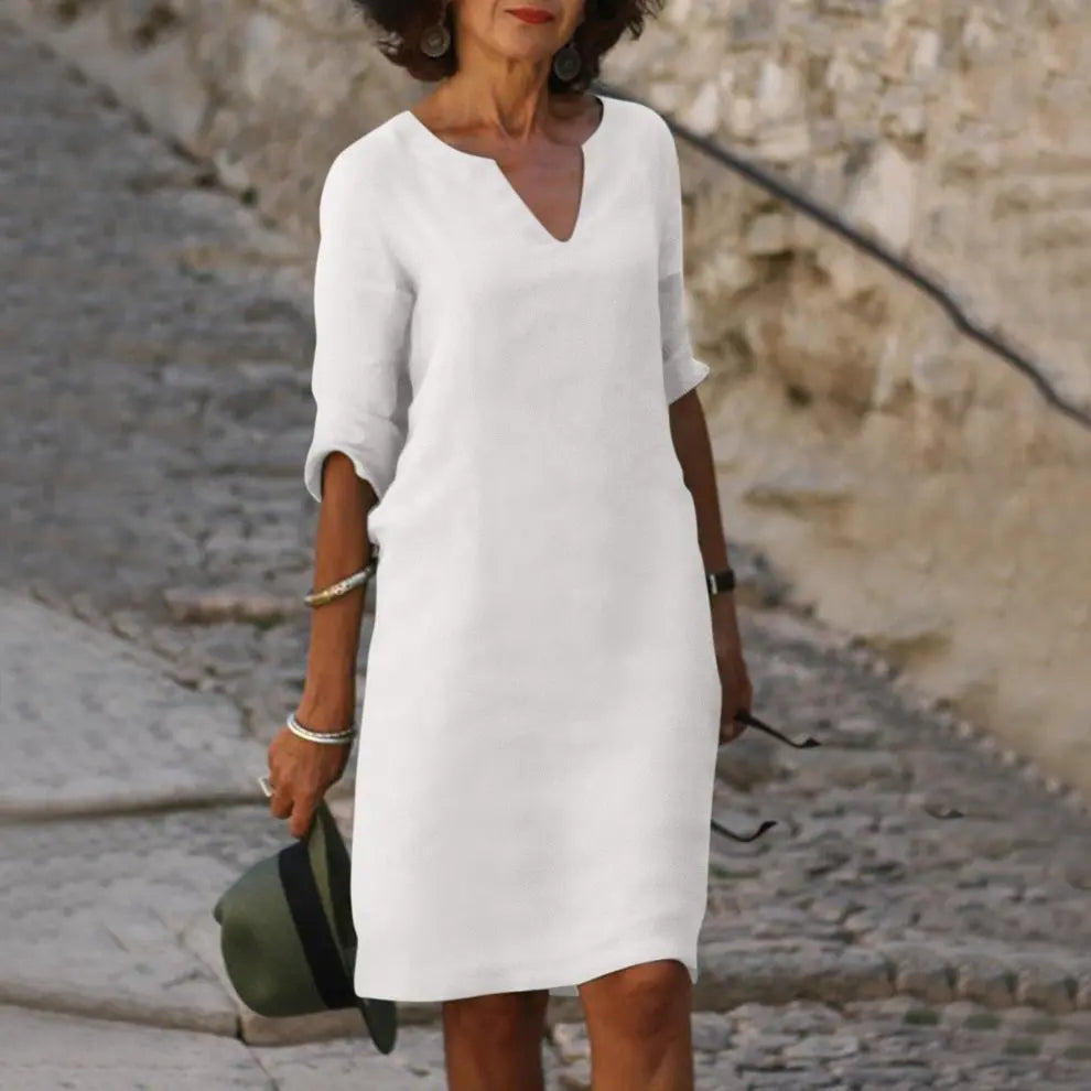 LuxeBreeze - Elegant Sommer Midi Kjole Motelys