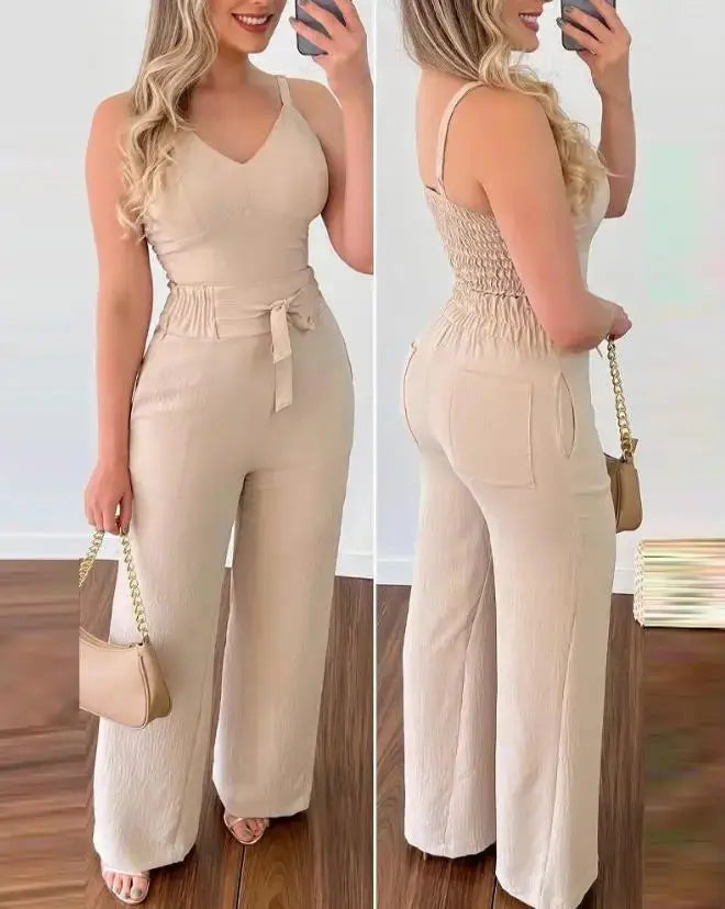 Todelt jumpsuit-sett med rynker Motelys