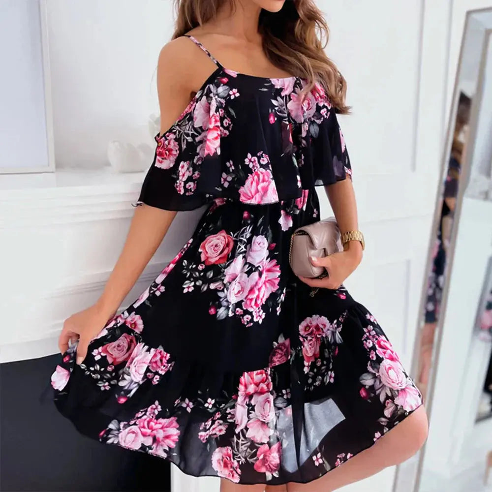 TrendyBloom - Blomstret Chiffonkjole for Uformell Eleganse Motelys
