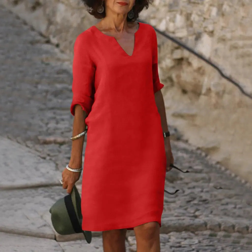 LuxeBreeze - Elegant Sommer Midi Kjole Motelys