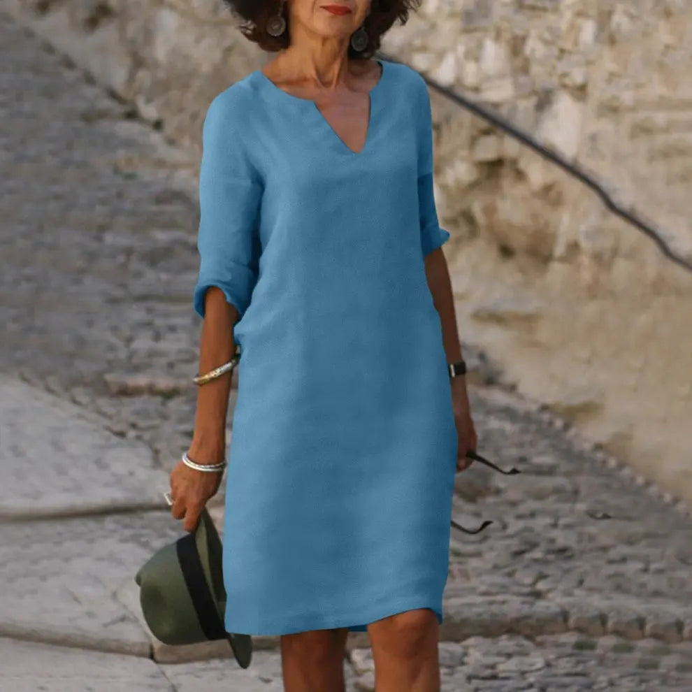 LuxeBreeze - Elegant Sommer Midi Kjole Motelys