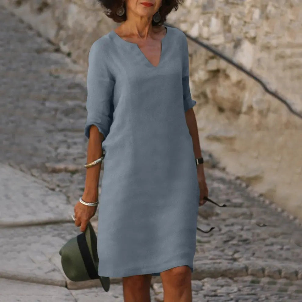 LuxeBreeze - Elegant Sommer Midi Kjole Motelys