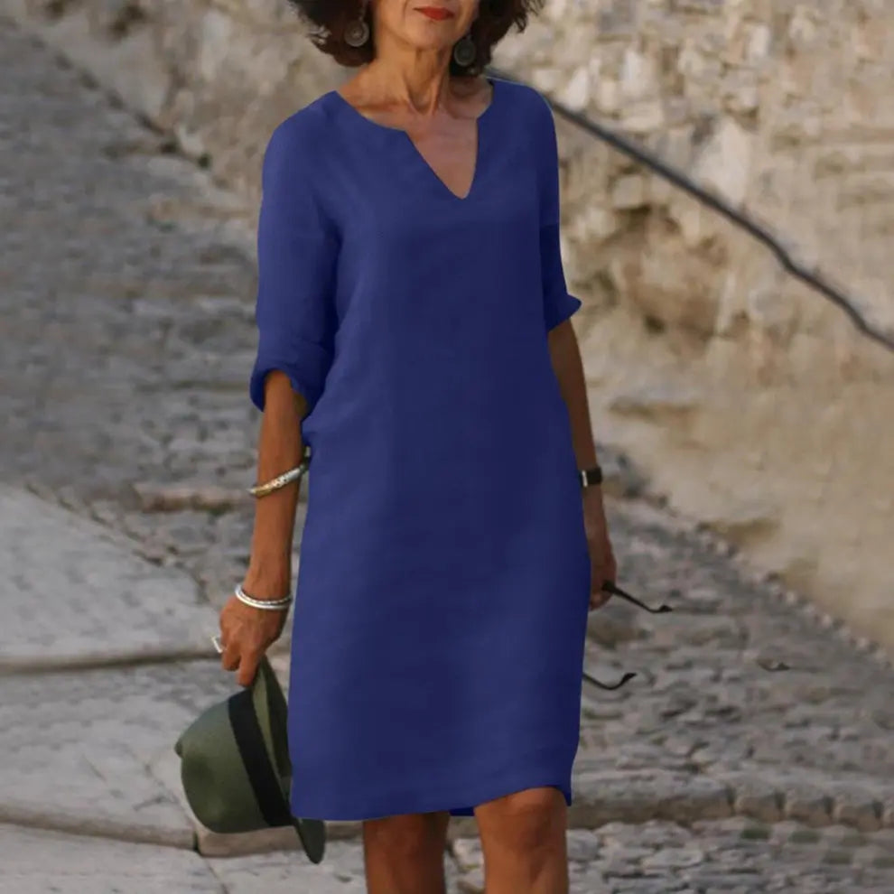 LuxeBreeze - Elegant Sommer Midi Kjole Motelys