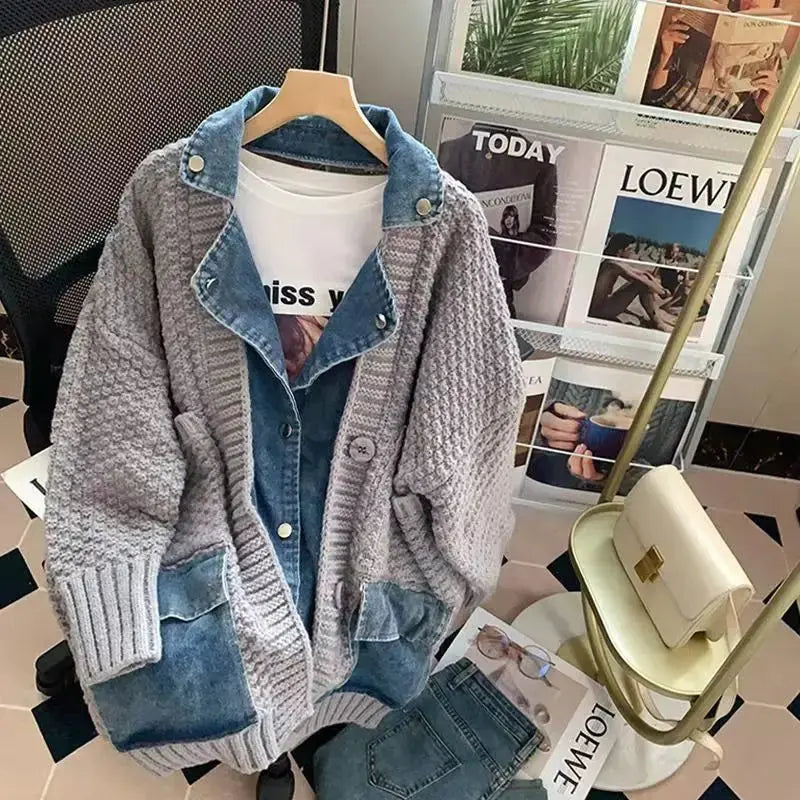 Overdimensjonert lappeteppejakke i denim Motelys