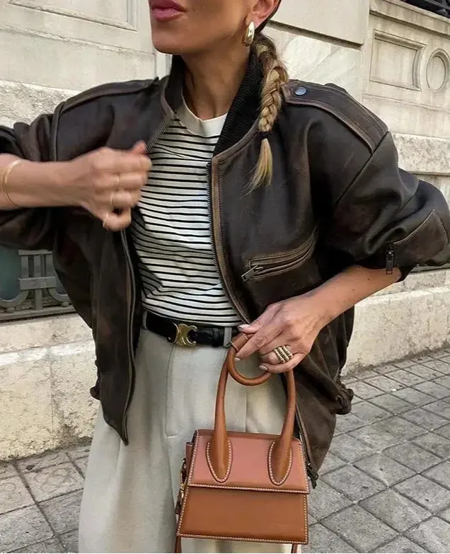 UrbanStyle - Overdimensjonert Bomberjakke i PU-Skinn for Uformelle Dager Motelys