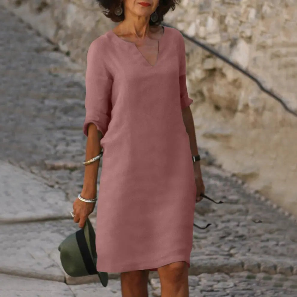 LuxeBreeze - Elegant Sommer Midi Kjole Motelys