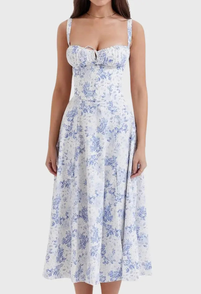 BellaFlair - Blomstrete Bustier Midi Kjole Motelys