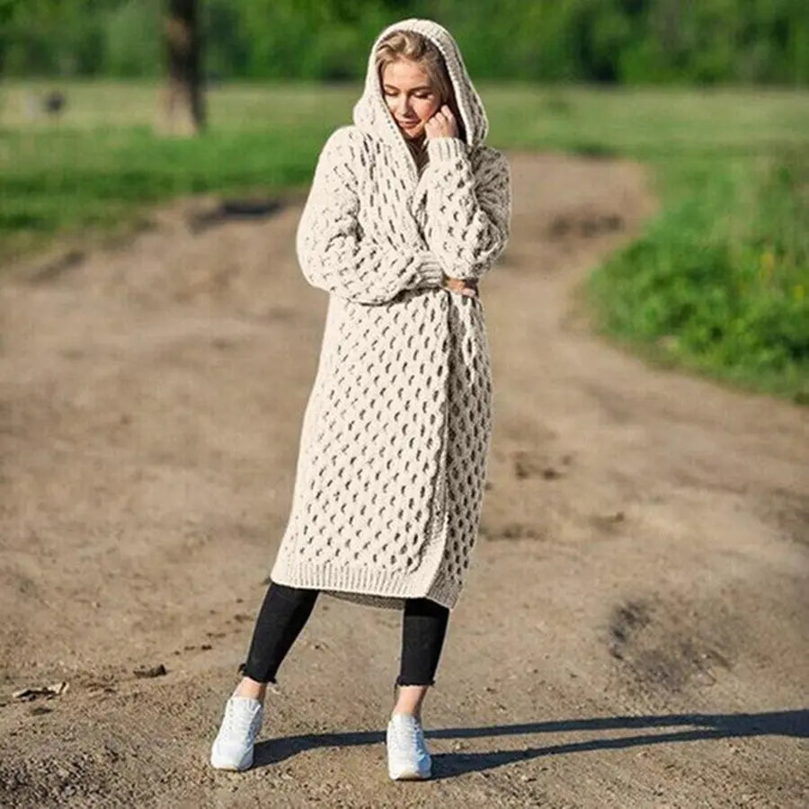 ComfortWear - Kvinners Lang Strikket Hettejakke Motelys
