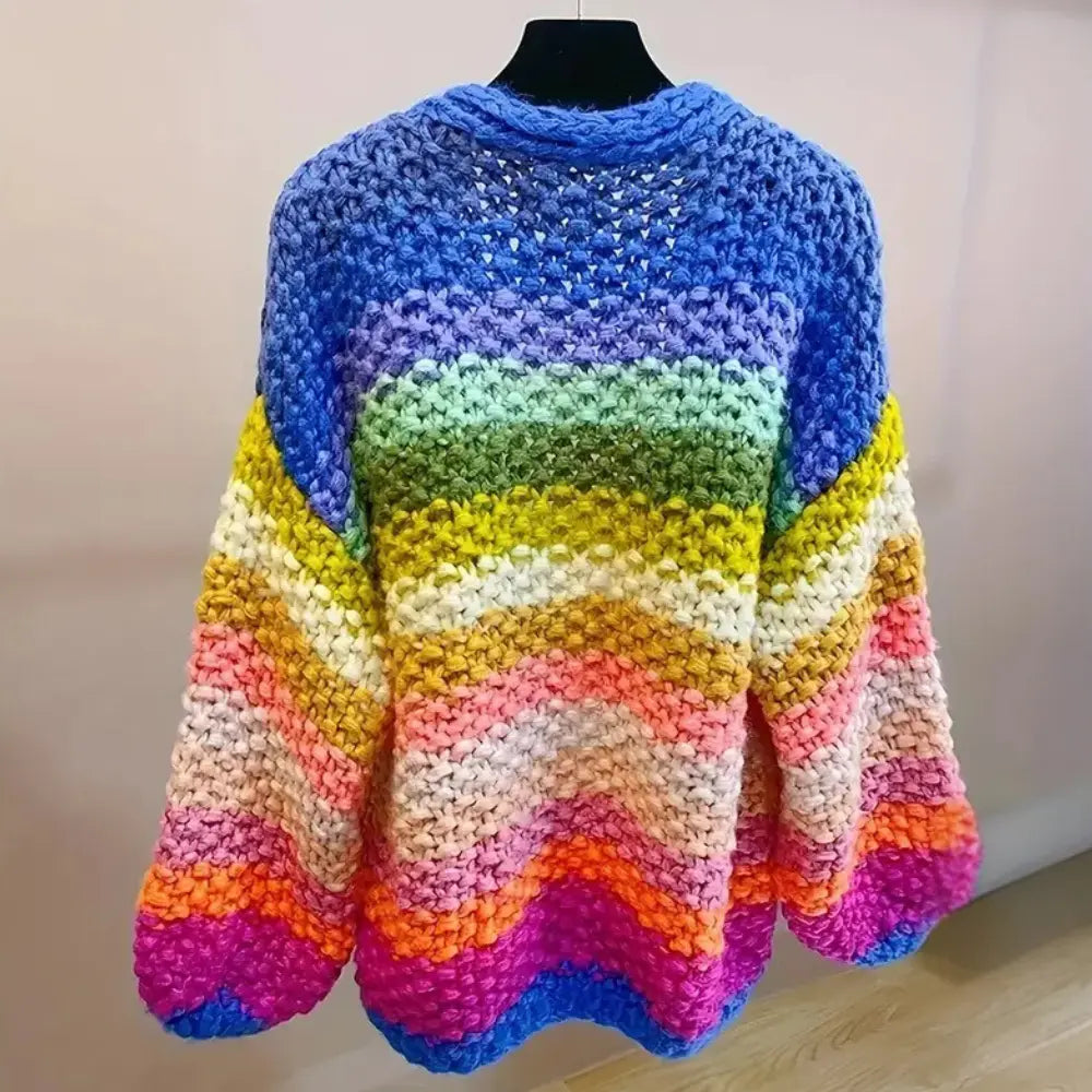 ColorVibe - Fargerik Stripete Kardigan for Damer Motelys