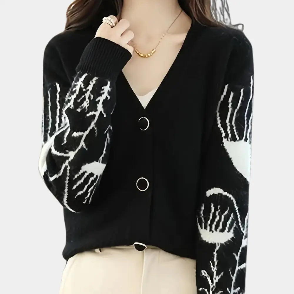 ChicLayer - V-Hals Cardigan til Dame for Elegant Stil Motelys