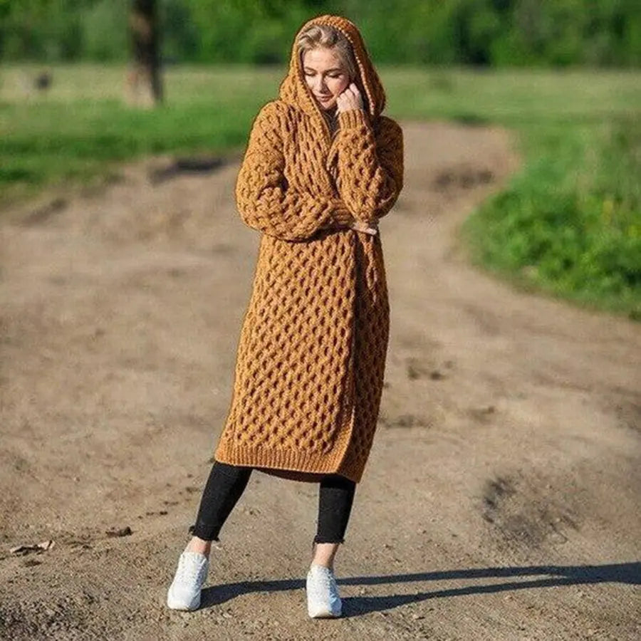 ComfortWear - Kvinners Lang Strikket Hettejakke Motelys