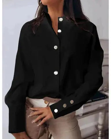 FashionEase - Elegant Bluse med Knapper og Lange Ermer for Hverdag og Fest Motelys