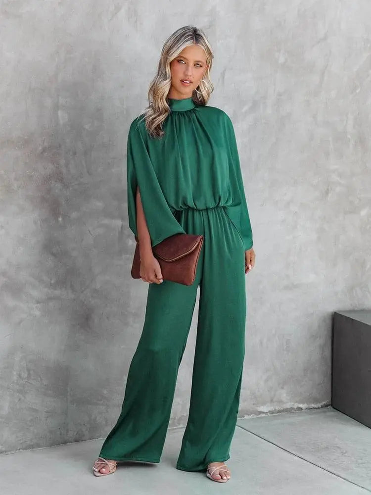 ChicVibes - Elegant Grønn Kortermet Jumpsuit for Stilfulle Anledninger Motelys