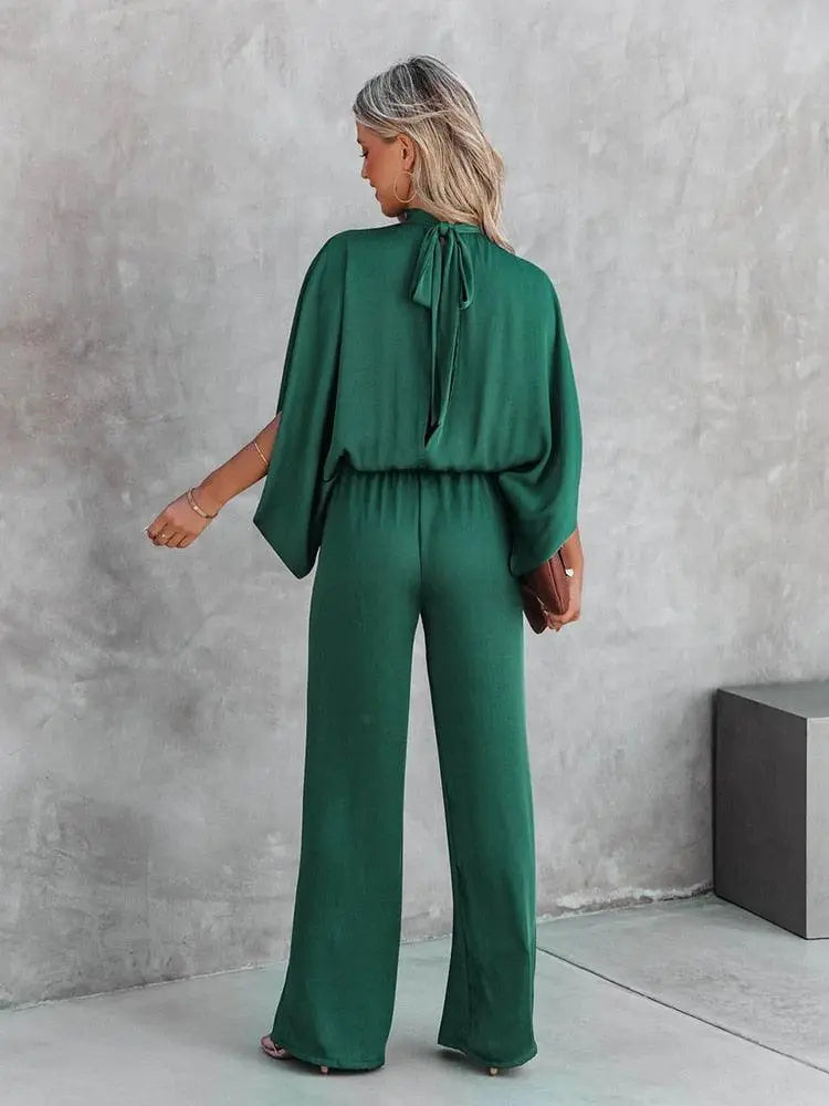 ChicVibes - Elegant Grønn Kortermet Jumpsuit for Stilfulle Anledninger Motelys