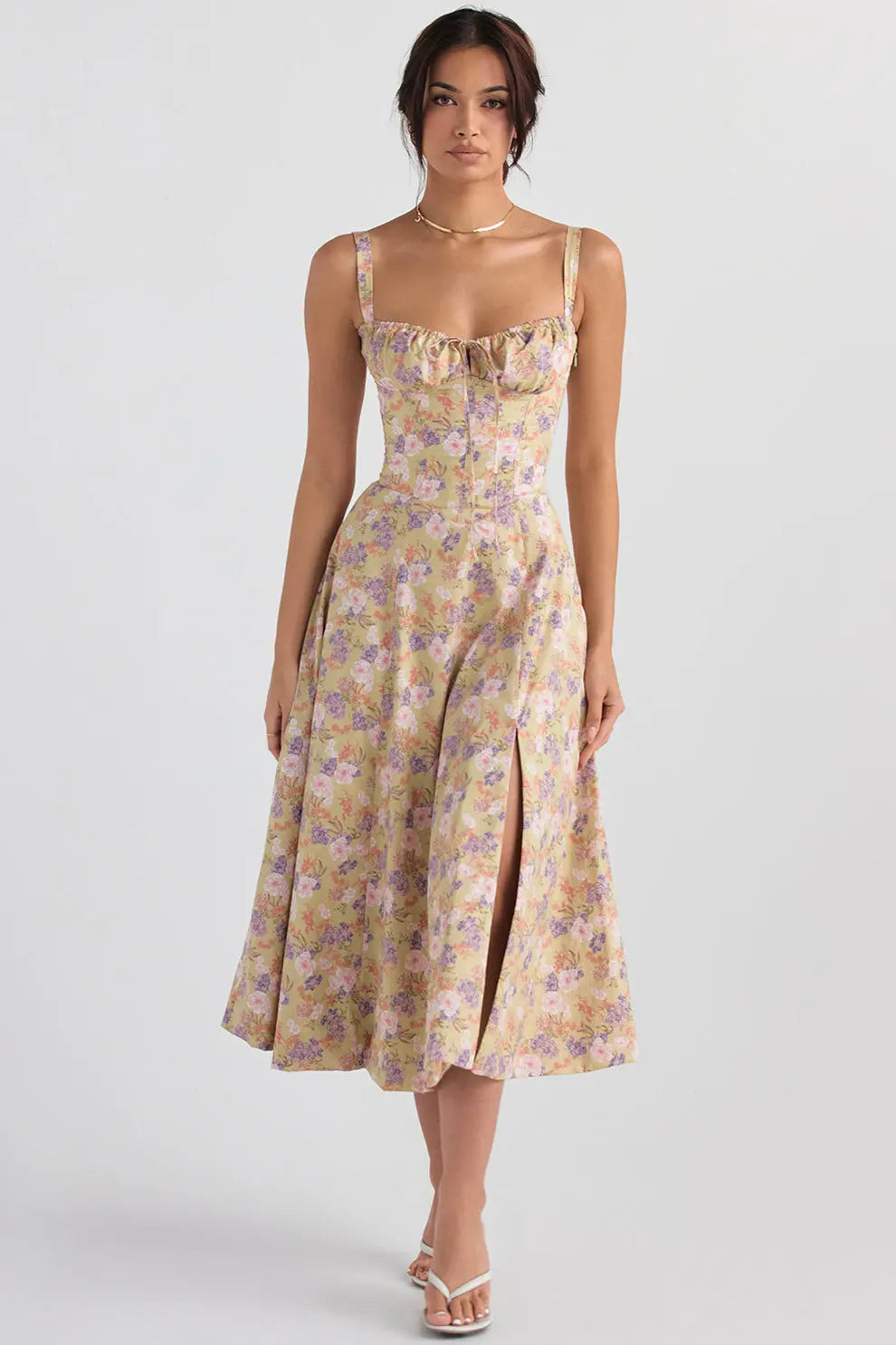 BellaFlair - Blomstrete Bustier Midi Kjole Motelys