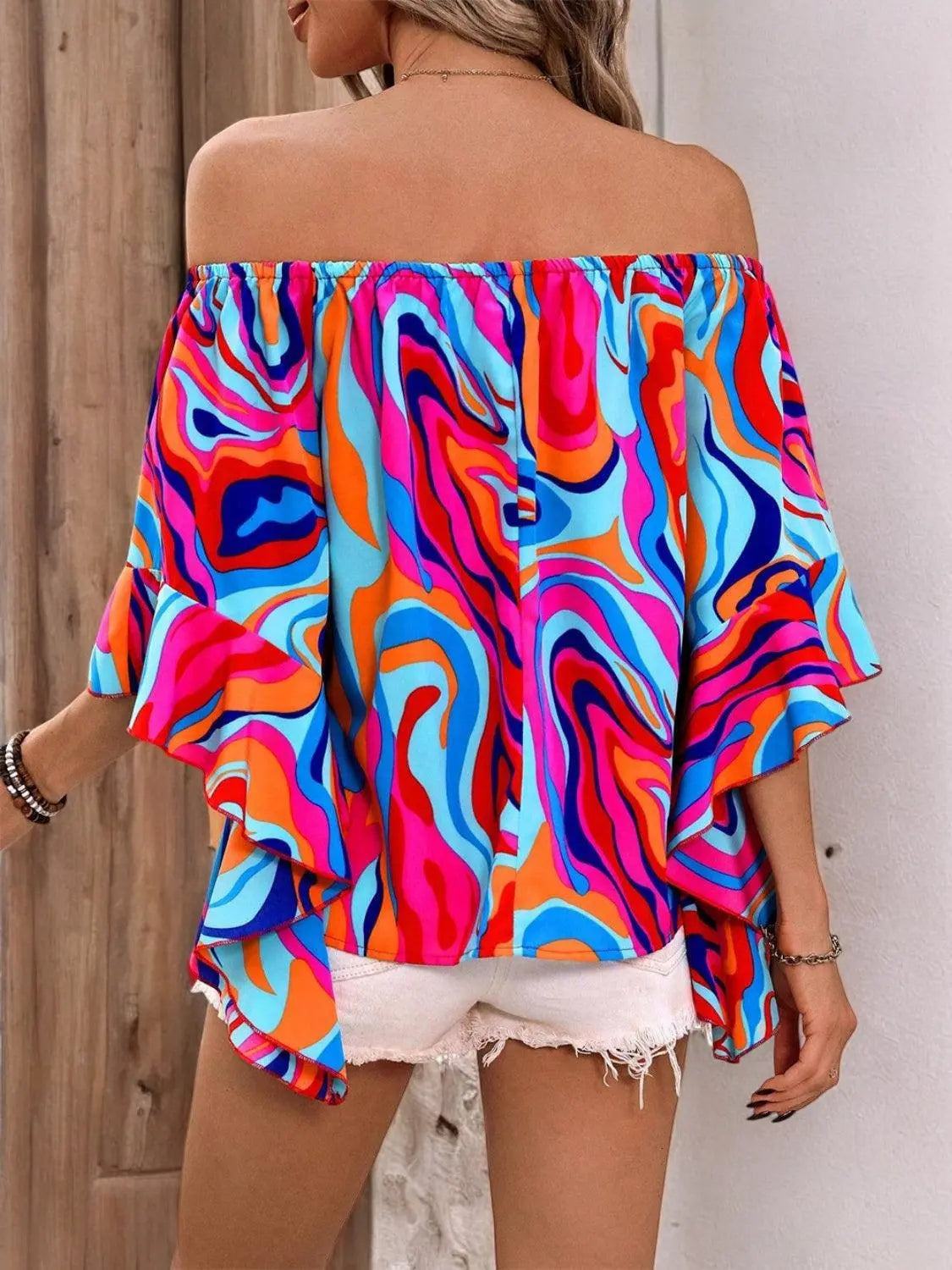 ChicVibe - Bluse med Trykk Uten Skuldre for En Uanstrengt Stil Motelys